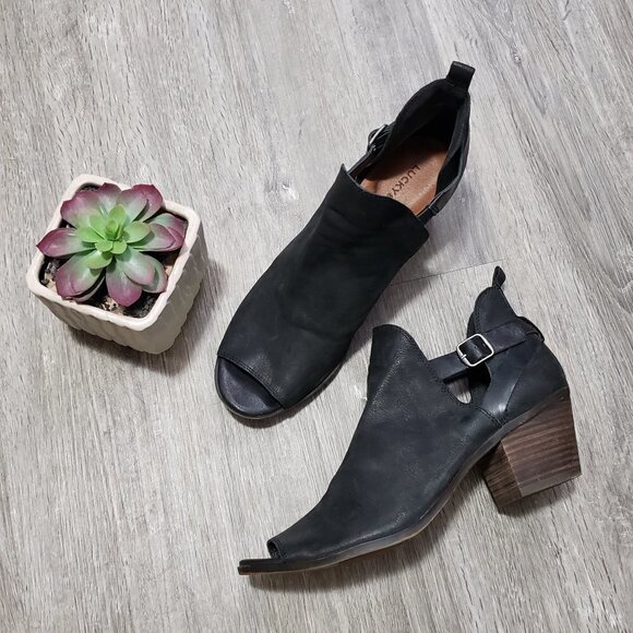 Lucky Brand * Black Leather Open Toe Booties * 9.5 - Picture 2 of 14